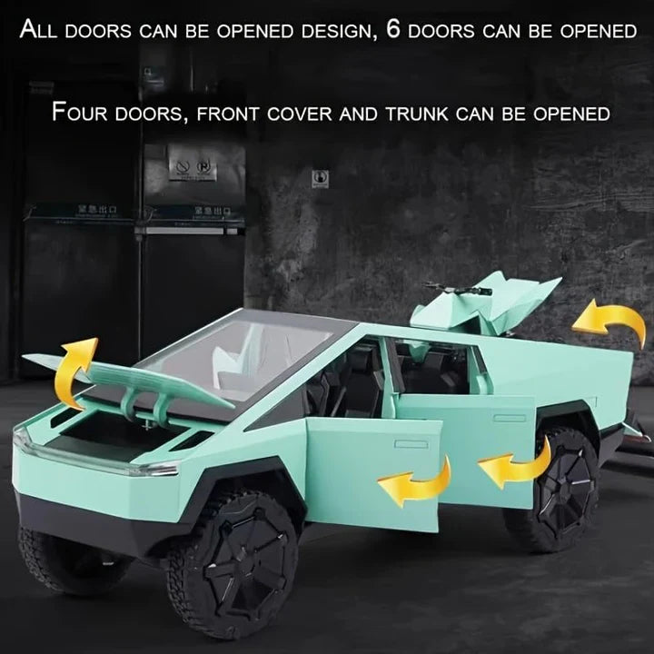 Tesla Cyber Truck Pickup Trailer Camper - Diecast Metal Car - Scale 1:24
