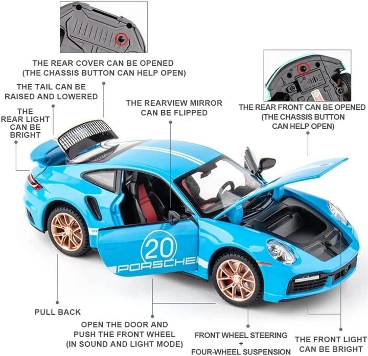 Porsche Turbo 911 - Diecast Metal Car - Scale 1:32 / 1:24