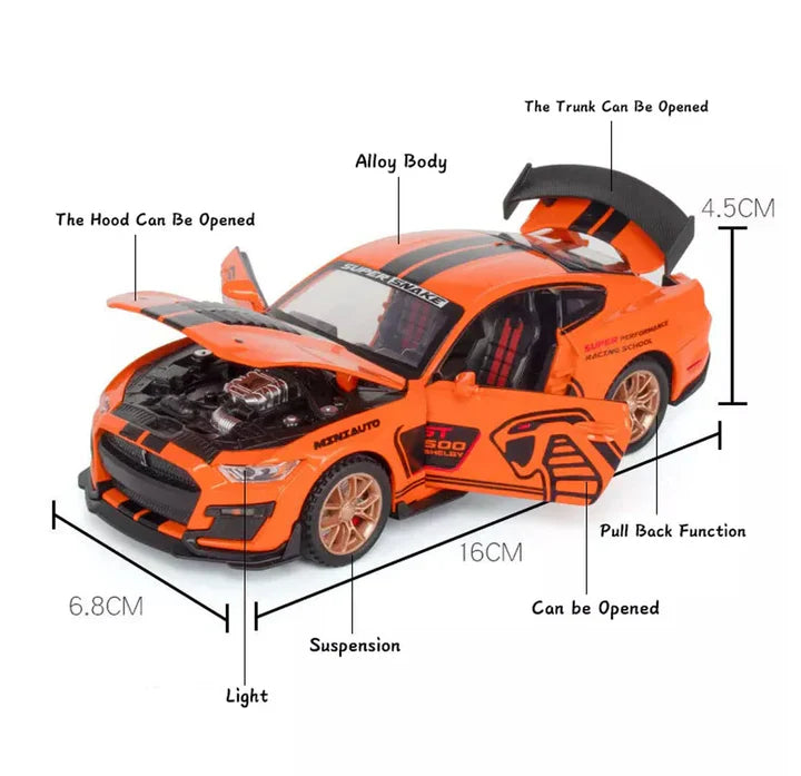 Mustang Gt500 Orange Scale Model - Diecast Metal Car - Scale 1:32