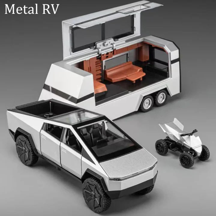 Tesla Cyber Truck Pickup Trailer Camper - Diecast Metal Car - Scale 1:24