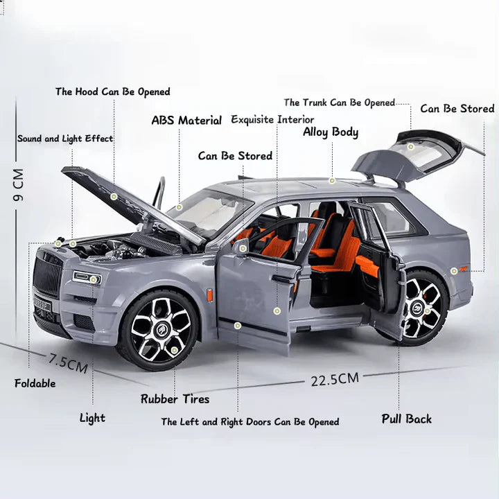 Rolls Royce Cullinan Gray- Diecast Metal Car - Scale 1:24