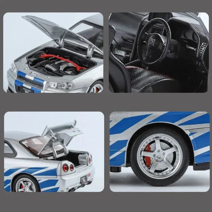 Nissan Skyline Gtr 34- Diecast Metal Car - Scale 1:24