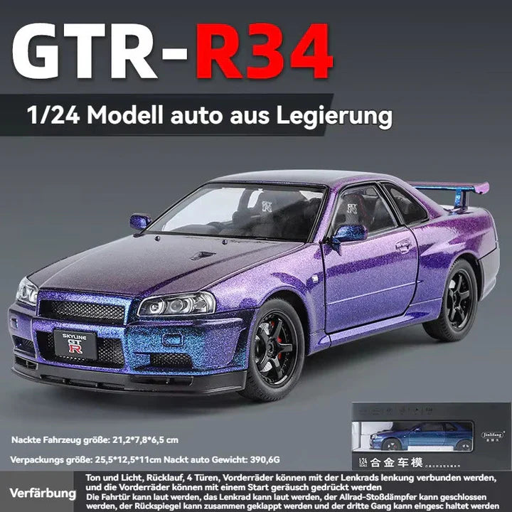 Nissan Skyline Gtr 34- Diecast Metal Car - Scale 1:24