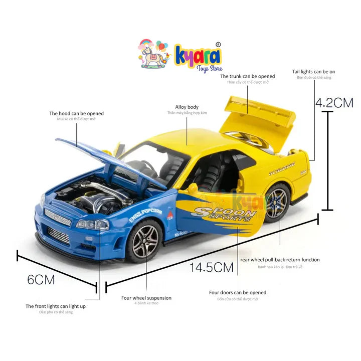 Nissan GTR R34 - Diecast Metal Car - Scale 1:32