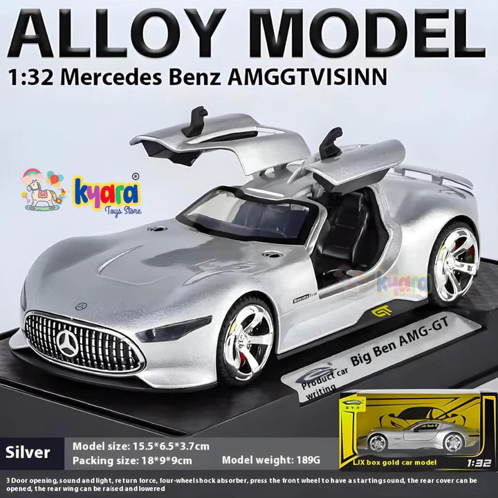 1:32 Scale Mercedes Vision AMG GT Future Model Car - Exclusive Alloy Metal Pullback Toy with Openable Doors, Lights, and Music for Kids