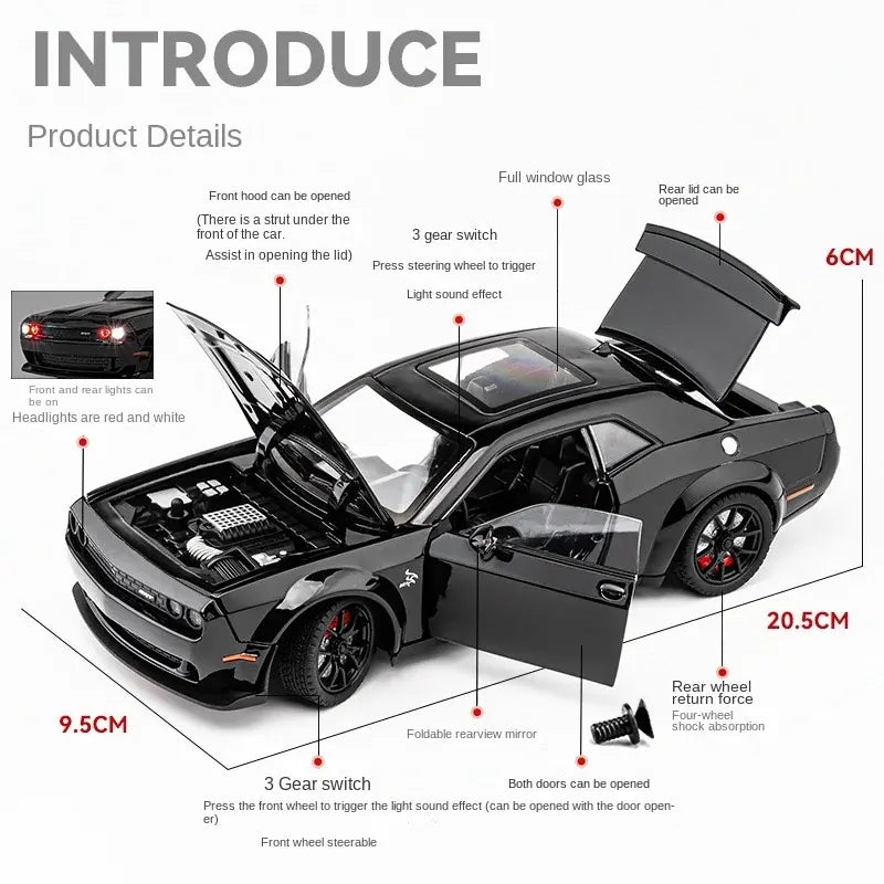 Dodge Challenger Hellcat - Diecast Metal Car - Scale 1:24