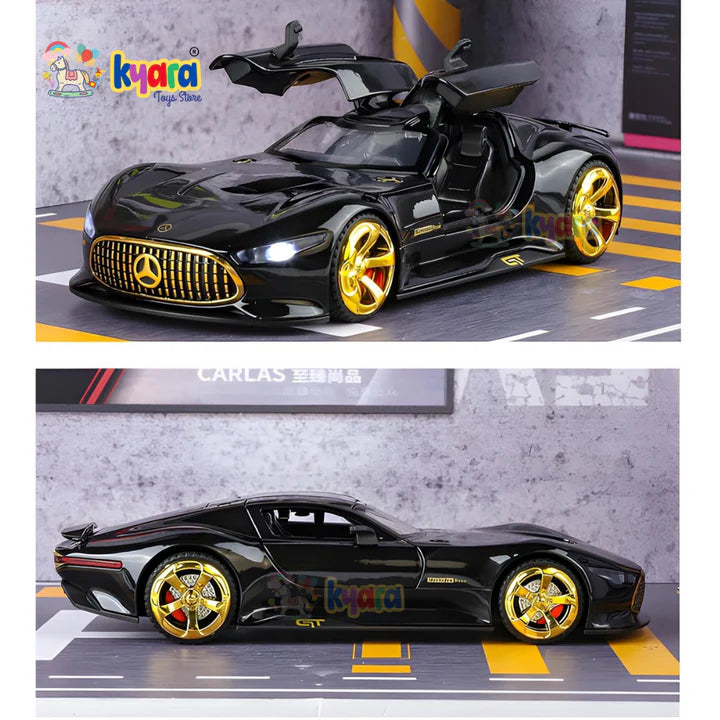 1:32 Scale Mercedes Vision AMG GT Future Model Car - Exclusive Alloy Metal Pullback Toy with Openable Doors, Lights, and Music for Kids